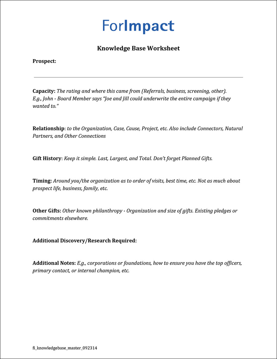 Knowledge Base Worksheet